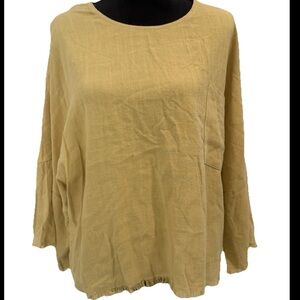 P Cill Yellow Pocket Flow Sleeve Shirt Linen Cotton Blend Size Medium NWT